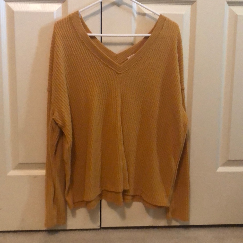 yellow/orange long sleeve waffle knit